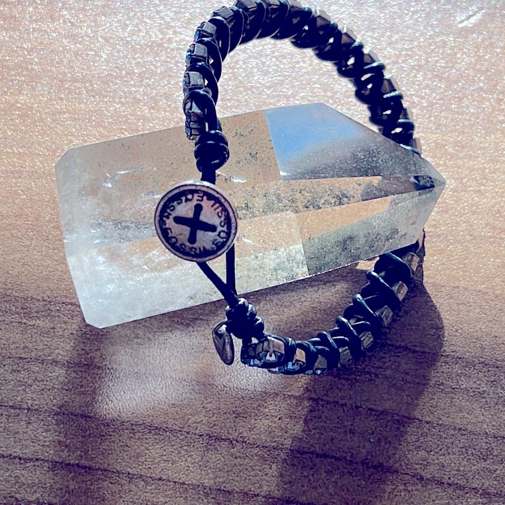 Fossil Leather Bracelet With Blue Crystals